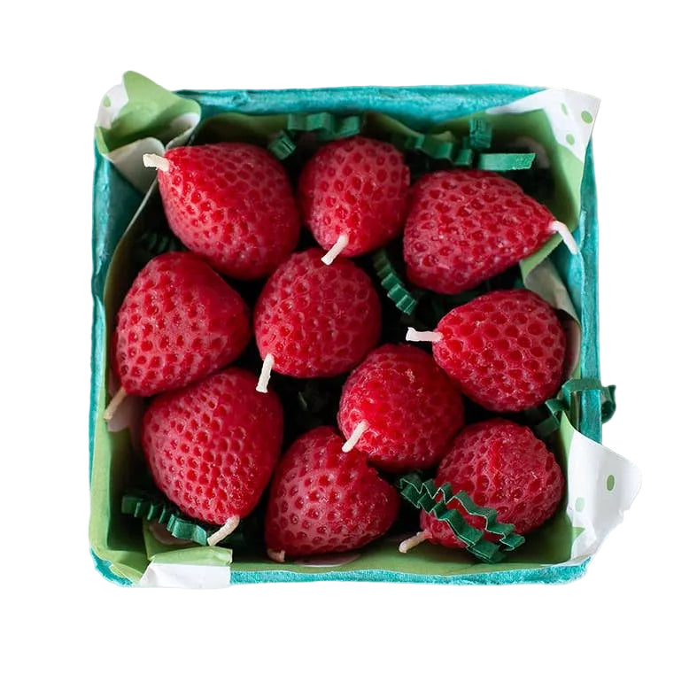Happy Organics Erdbeere Kerzen – Detailansicht Bienenwachs rot