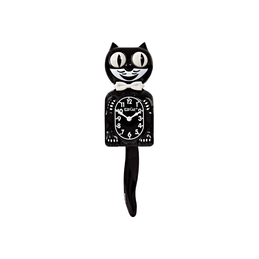 Kit-Cat Clock original schwarz – Wanduhr mit beweglichen Augen und Schwanz, Frontansicht