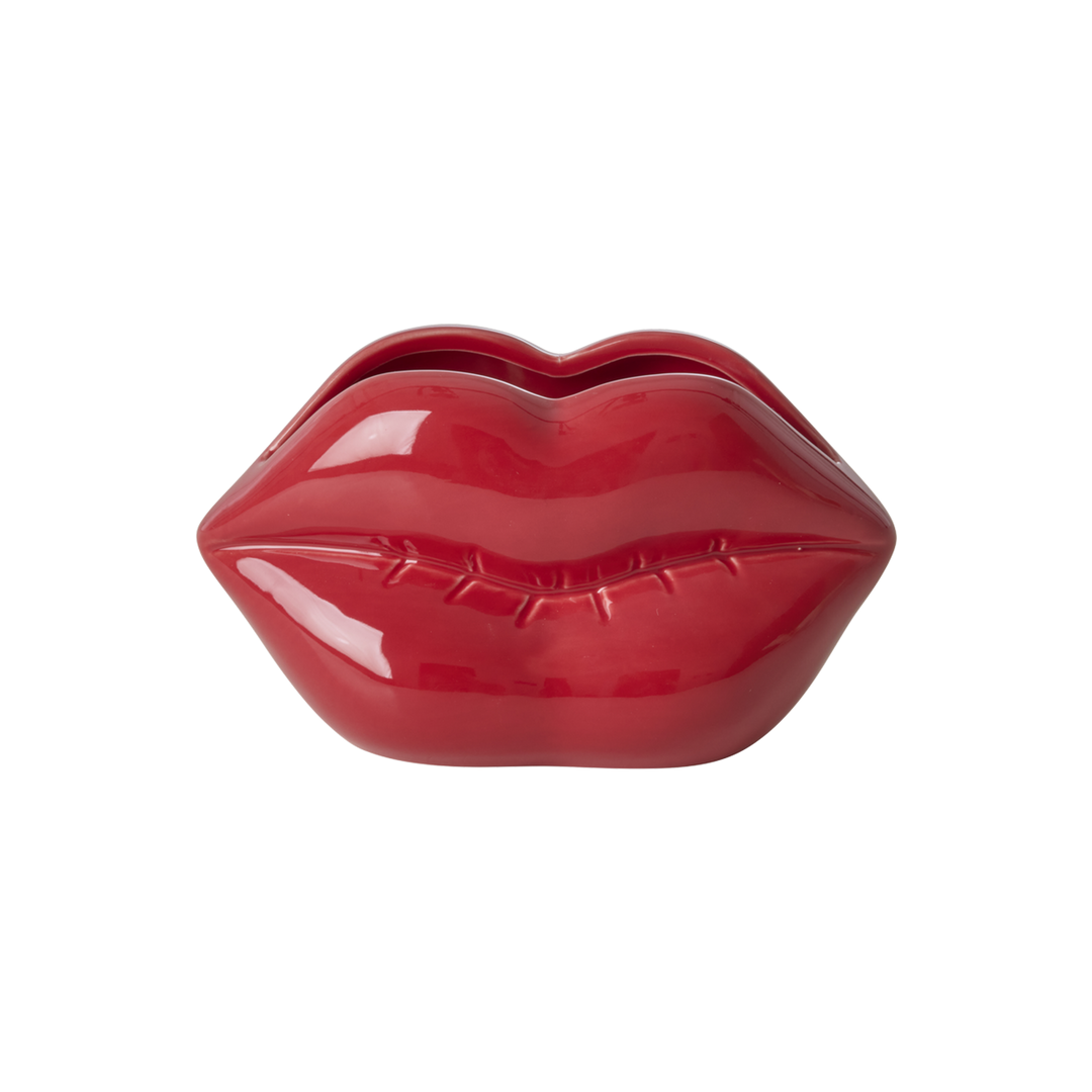 Rote Keramikvase in Lippenform by Rice