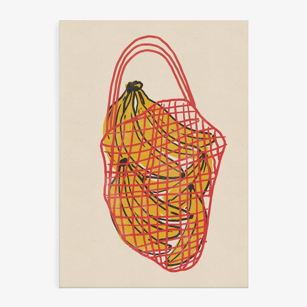 Bananen Poster gelb rot – Küchen-Illustration Nicholas im Wohnzimmer gerahmt