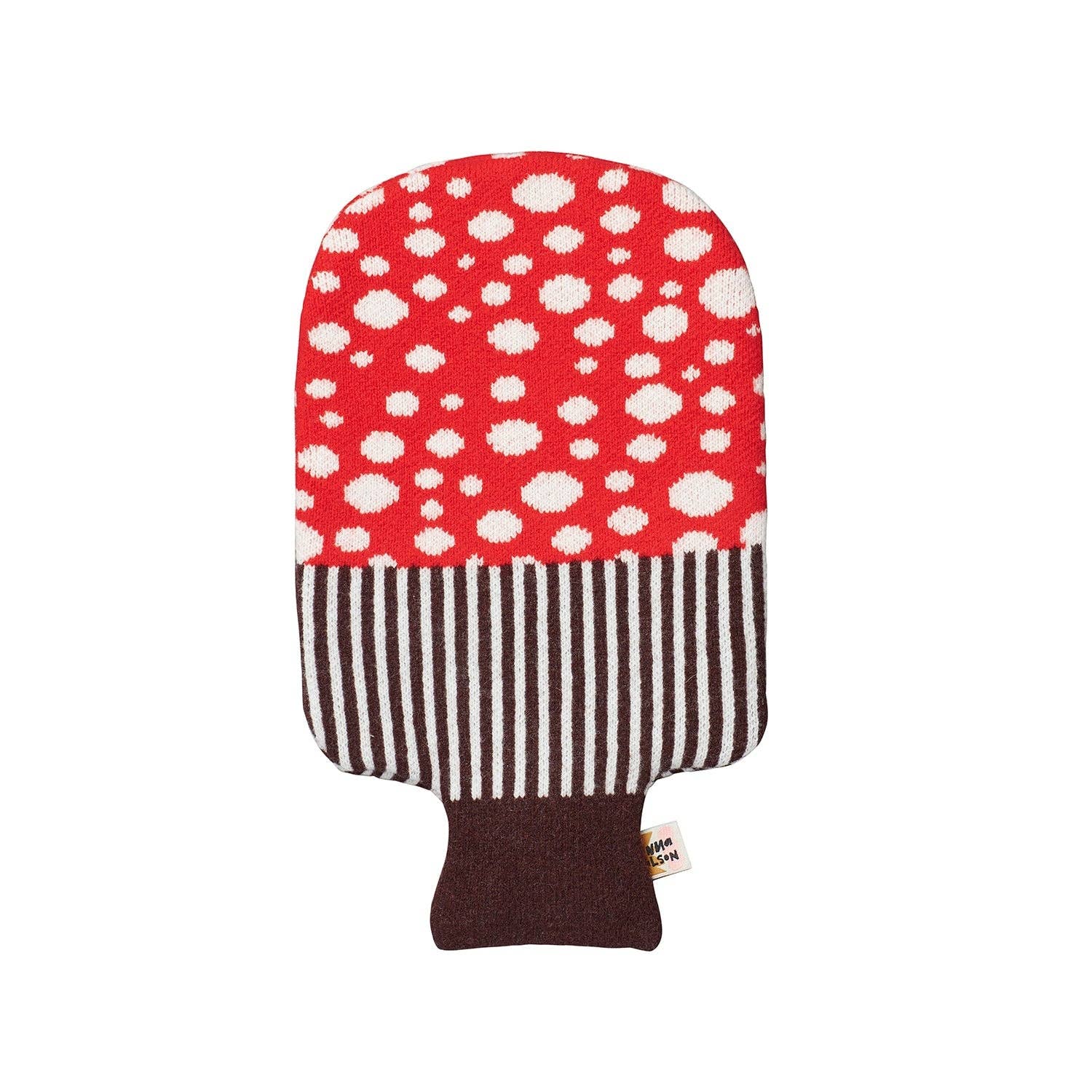 Bettflasche Mushroom von Donna Wilson – handgestrickter Lammwoll-Bezug Pilzform