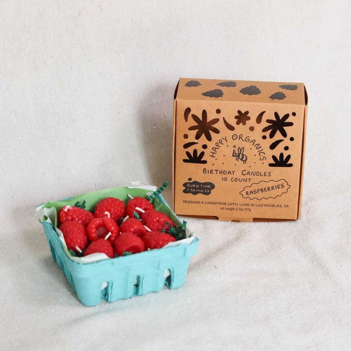 Happy Organics Himbeere Kerzen – Detailansicht pink Bienenwachs