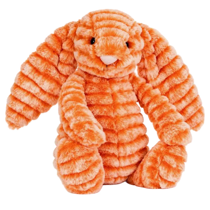 Fizzleskip Bunny Orange von Jellycat – oranges Plüschkaninchen mit langen Schlappohren, Frontansicht