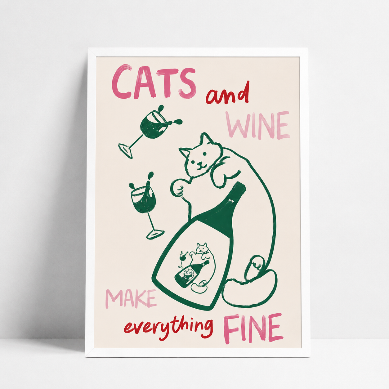 Cats and Wine Kitchen Print
