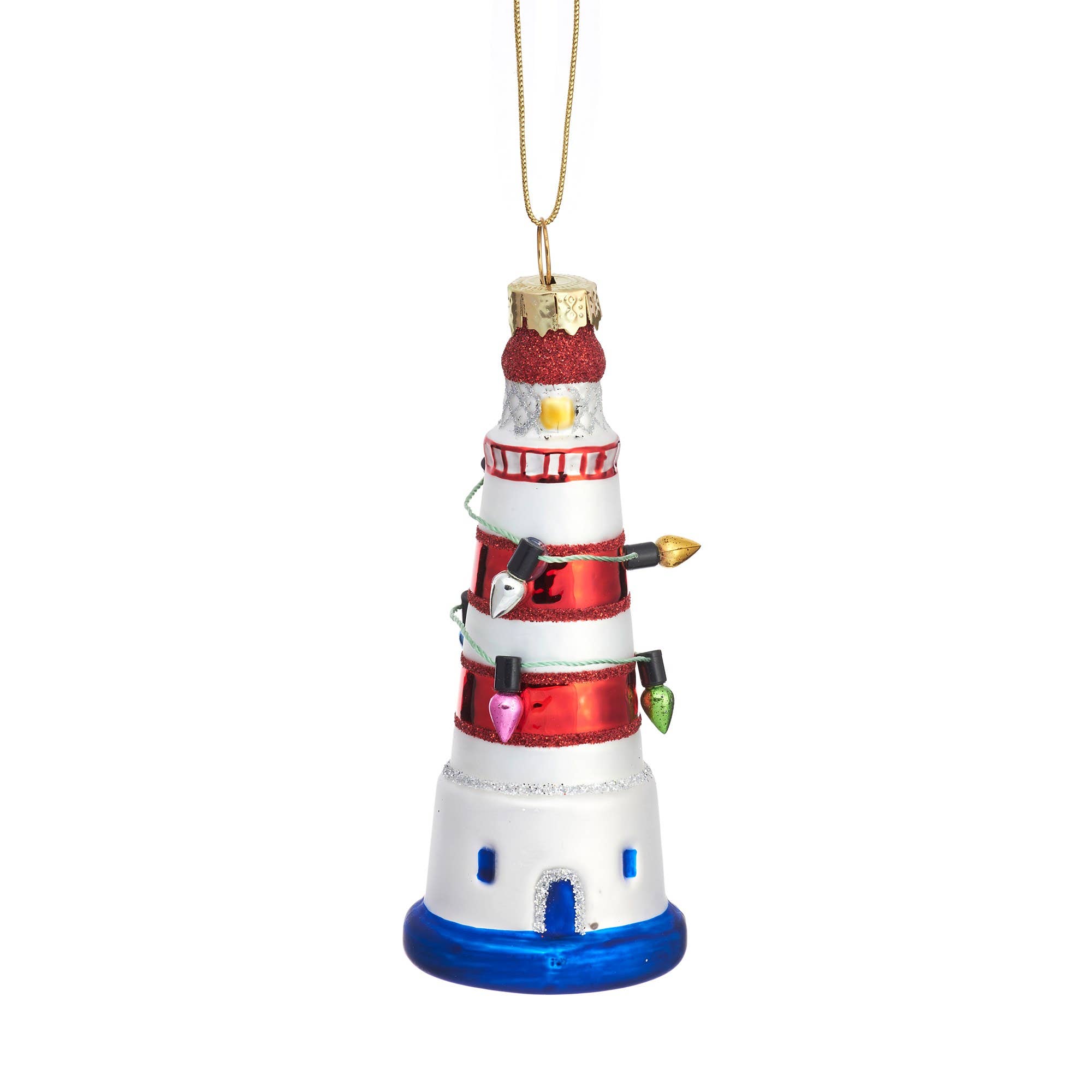 Baumschmuck Leuchtturm von Sass & Belle – Christbaumkugel in Leuchtturmform mit goldenem Aufhänger