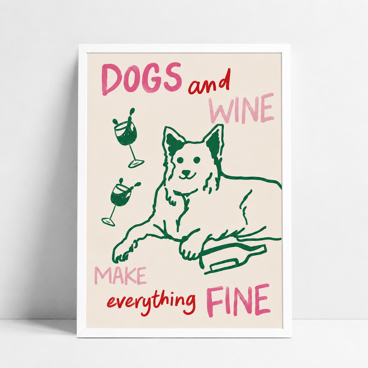 Poster Dogs and Wine Moonshine Prints – Verpackung mit Kartonrückwand und Schutzhülle