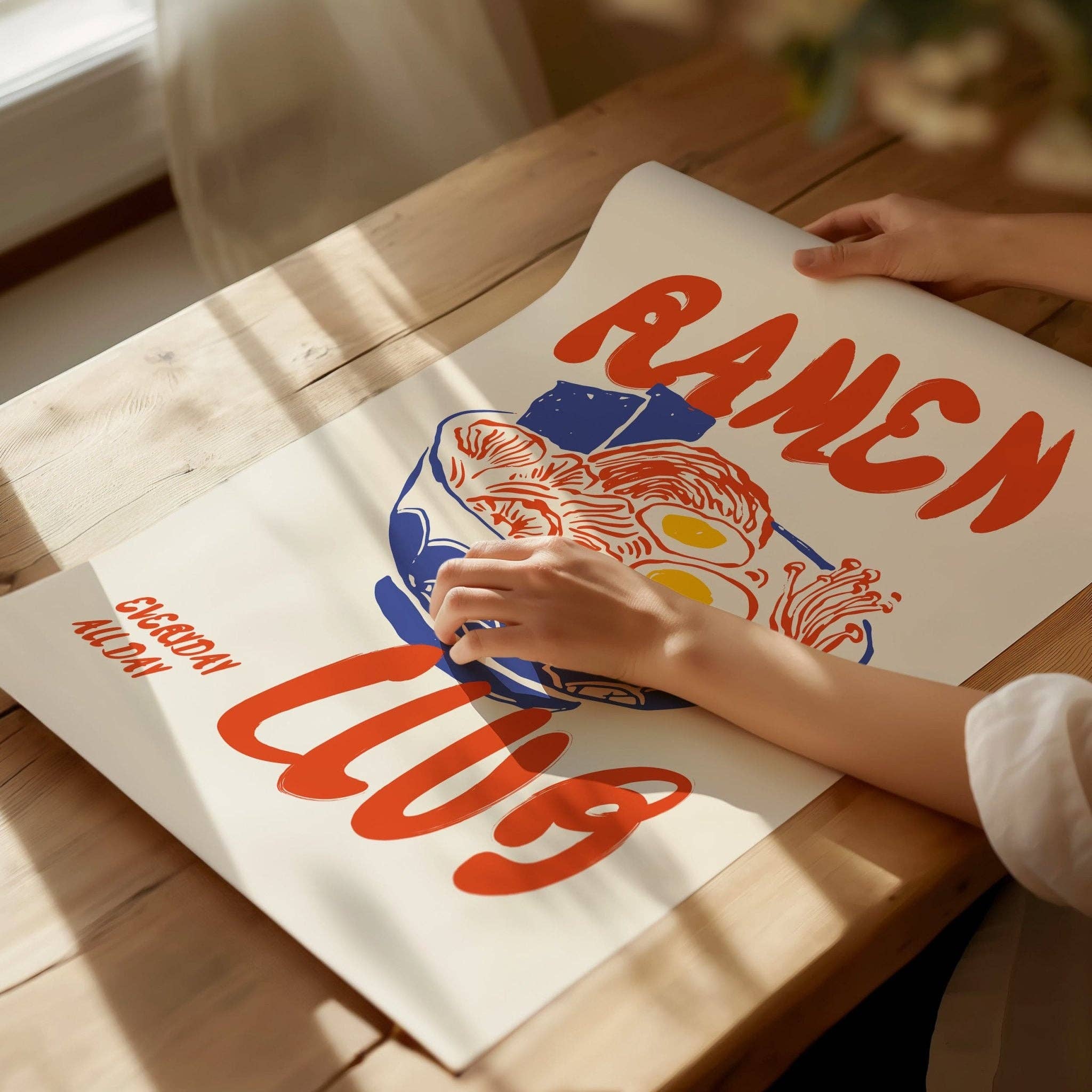 Moonshine Prints Retro Ramen Club – Lifestyle gerahmt an Küchenwand