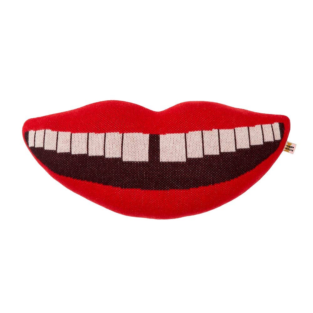 Laecheln-Kissen von Donna Wilson - Lammwolle Rot Smile Kissen handgestrickt Schottland
