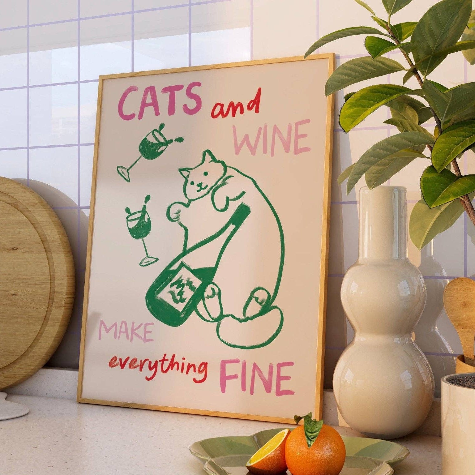 Cats and Wine Kitchen Print Moonshine Prints - Format 50x70cm matt