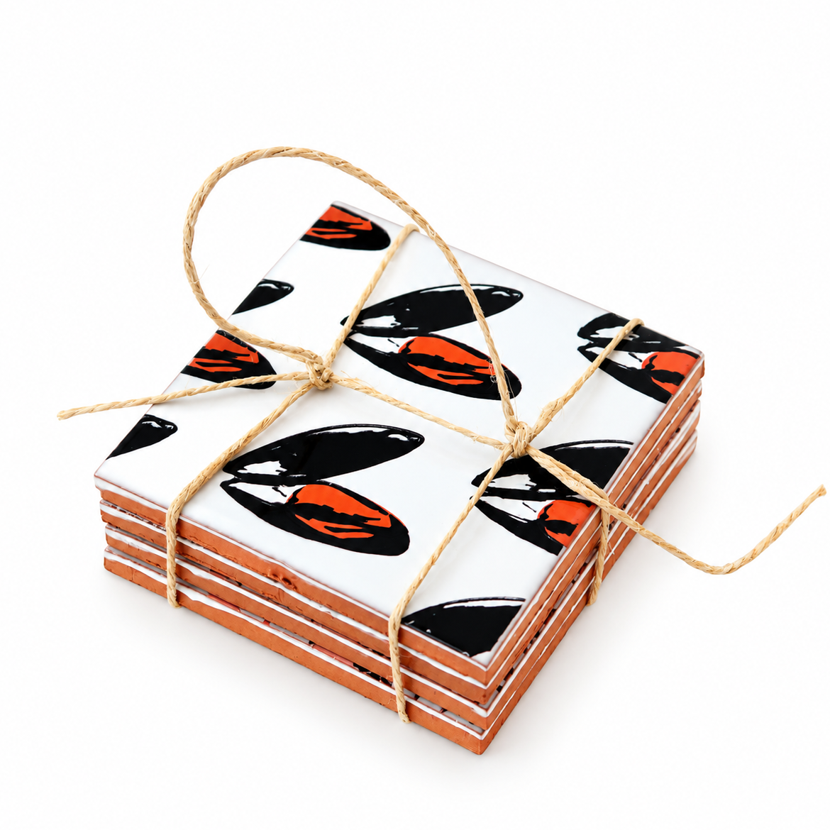Untersetzer-Set Muscheln von Bussoga – 4er Set Keramik handbedruckt Frontansicht