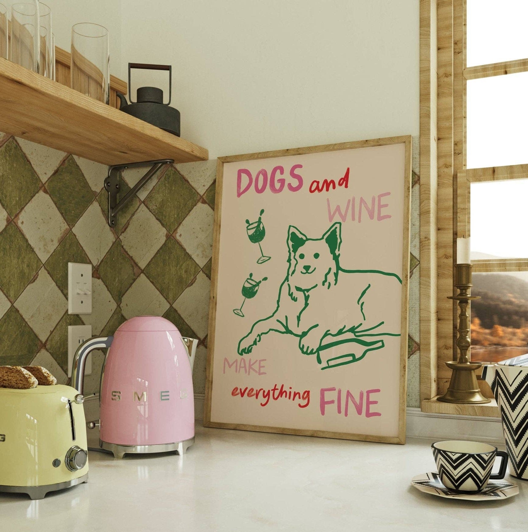Poster Dogs and Wine von Moonshine Prints – Küchenbild Hunde und Wein 50×70cm