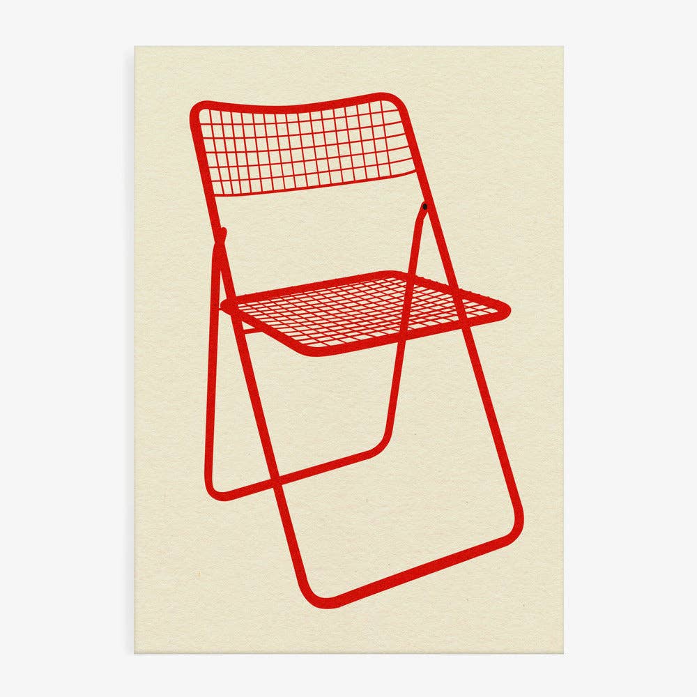 Klappstuhl Poster rot – Bauhaus Grafik im Wohnzimmer gerahmt