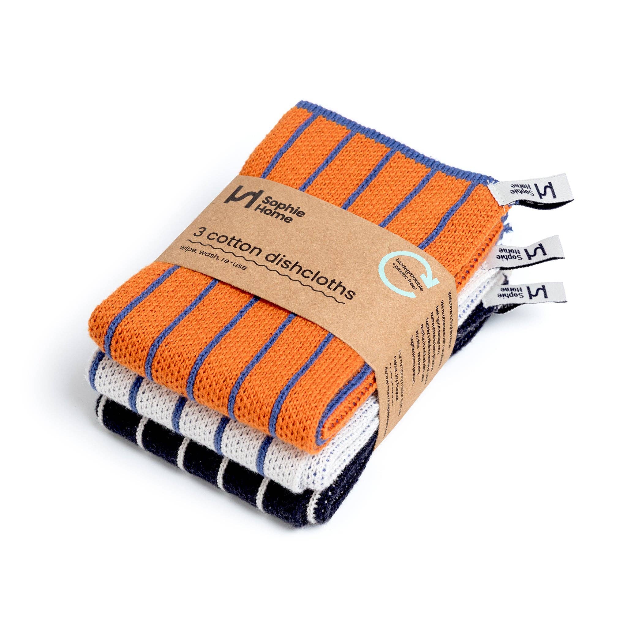 Spültuch Stripes Orange von Sophie Home – gefaltetes Baumwoll-Spültuch 28×28cm