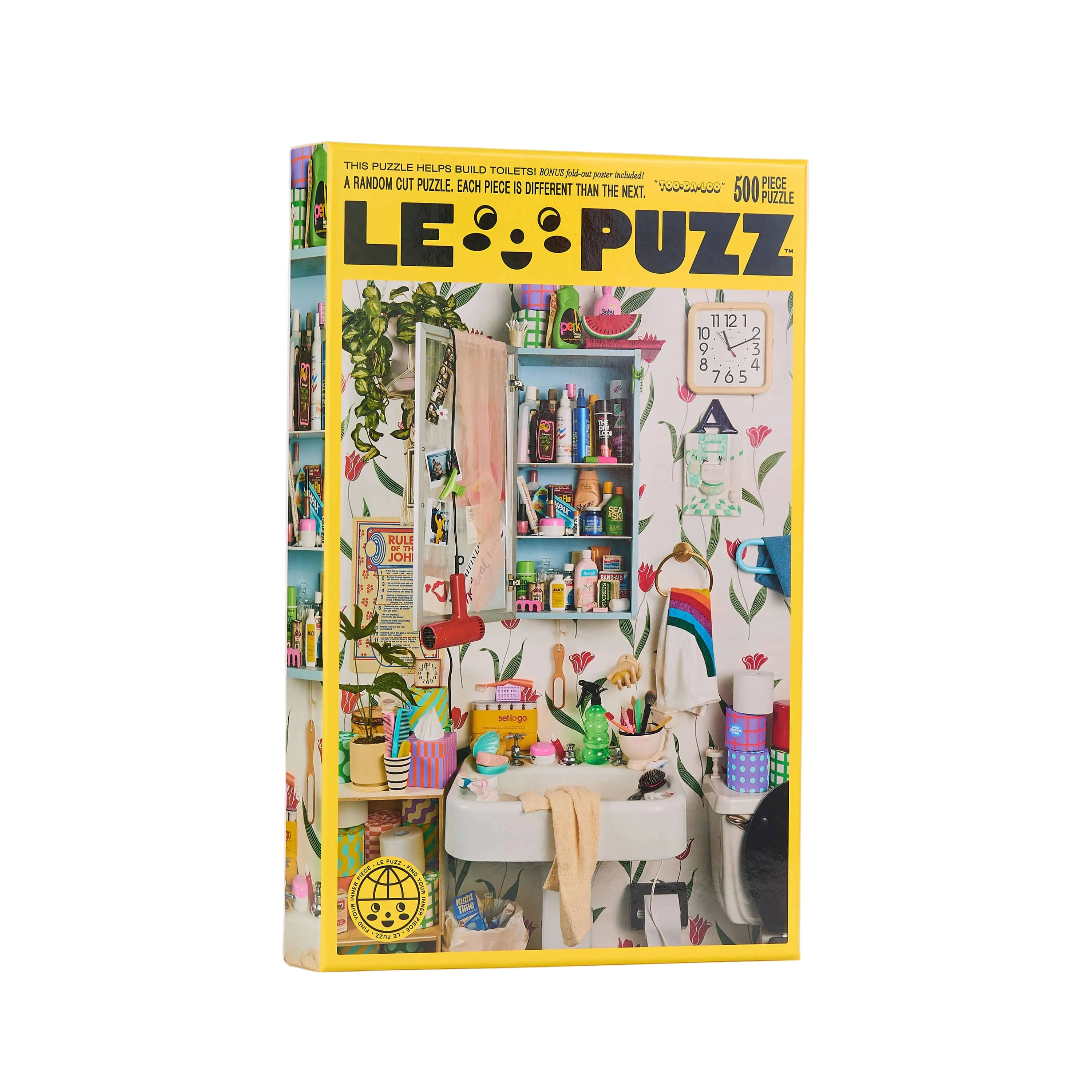 Tschüss Puzzle von Le Puzz – Frontansicht Schachtel 500 Teile Retro-Badezimmer