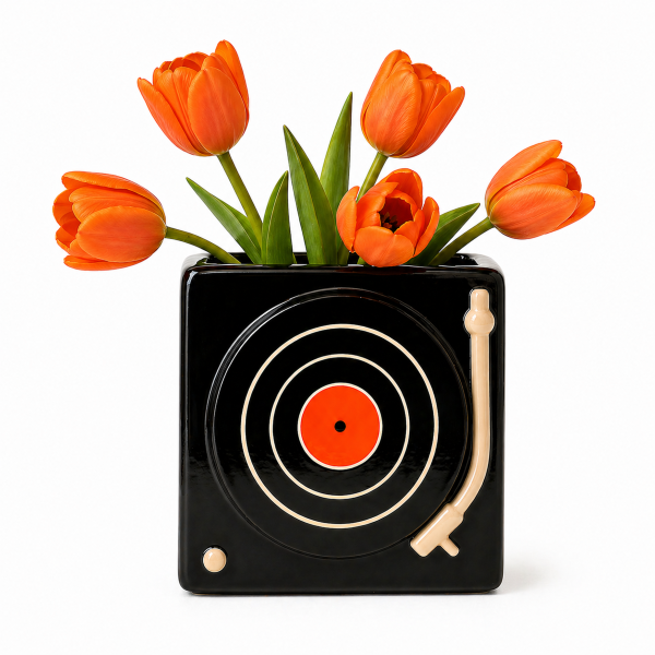 Vase DJ von Upside Stories - Kunstharz Plattenteller Vase Deko Musikliebhaber Geschenk