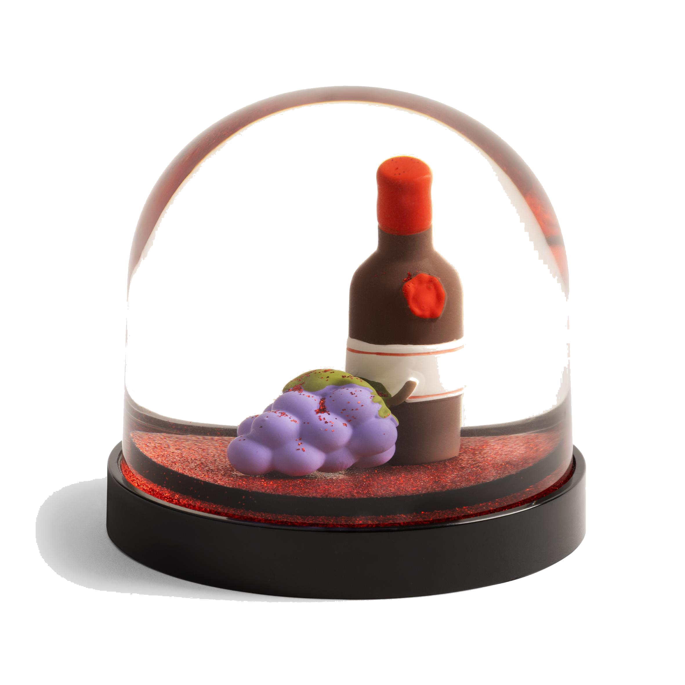 Schneekugel Wonderball Wine von &klevering – Weinflasche und Trauben mit rotem Glitter