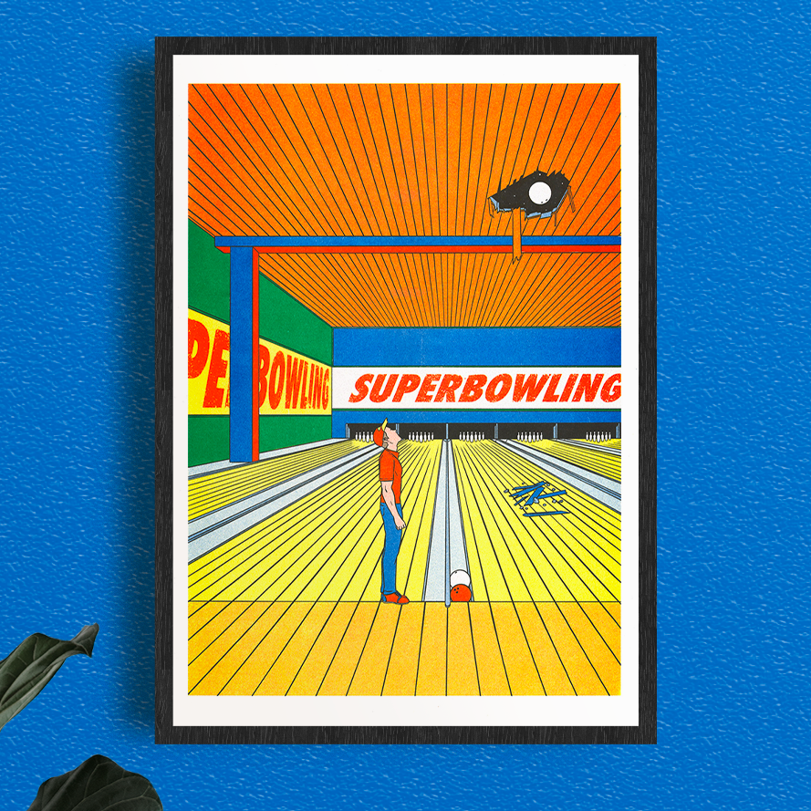 Super Bowling Poster – gerahmt an der Wand