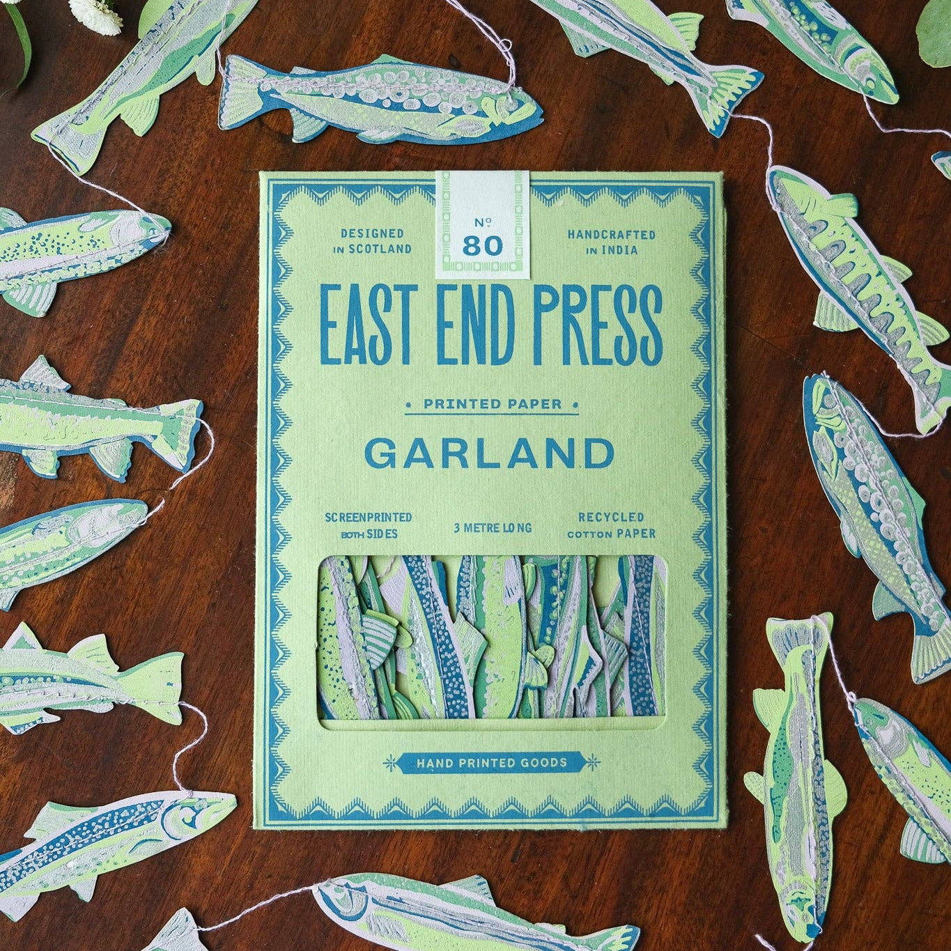 East End Press Sardellen Girlande – Detailansicht schimmernde Papier-Sardellen