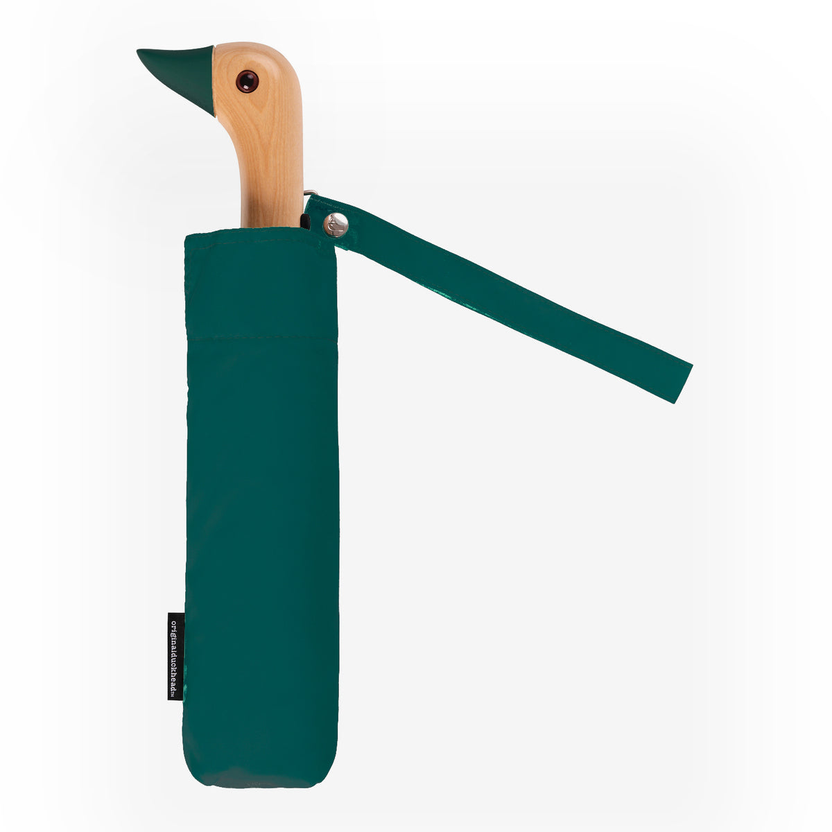 Duckhead Regenschirm Teal – Entenkopf-Griff aufgespannt