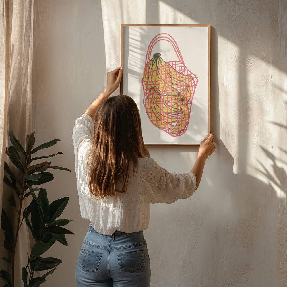 Kunstdruck «Bananen im Netzbeutel»