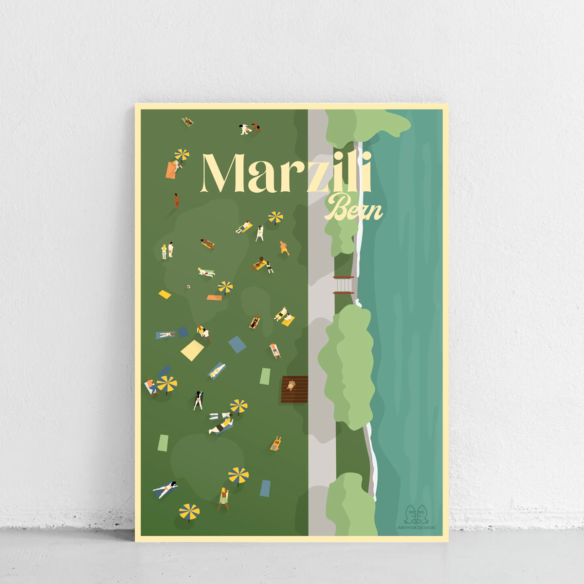 Poster Marzili Bern von Artfoxdesign – Marzili Quartier Bern Illustration Kunstdruck