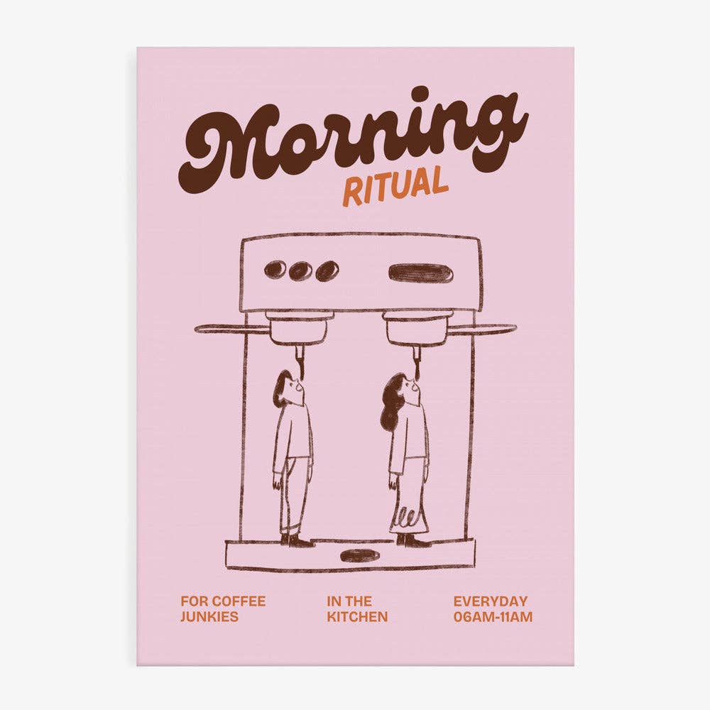Morning Ritual Poster – Kaffee-Illustration Ohkimiko im Wohnzimmer gerahmt
