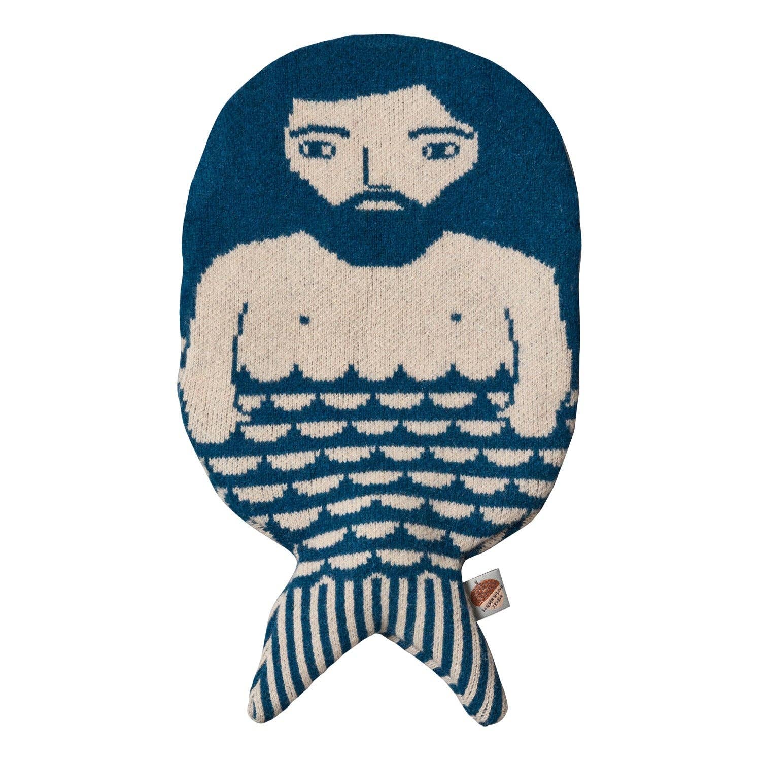 Bettflasche Merman von Donna Wilson – handgestrickter Lammwoll-Bezug blau Meerjungmann