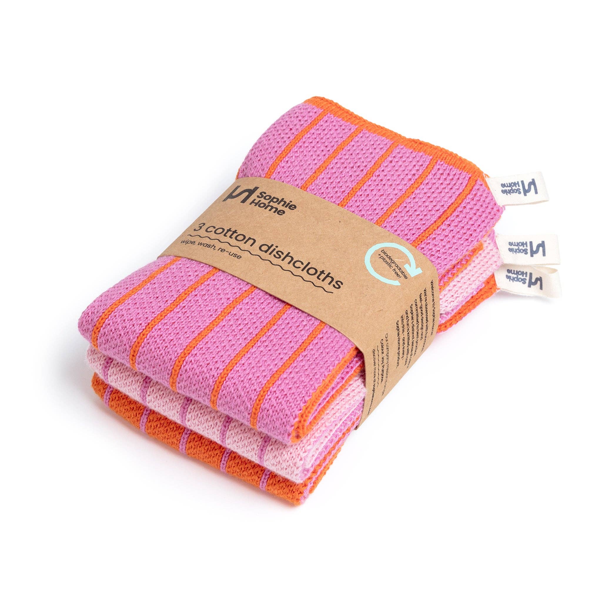 Spültuch Stripes Pink von Sophie Home – gefaltetes Baumwoll-Spültuch 28×28cm