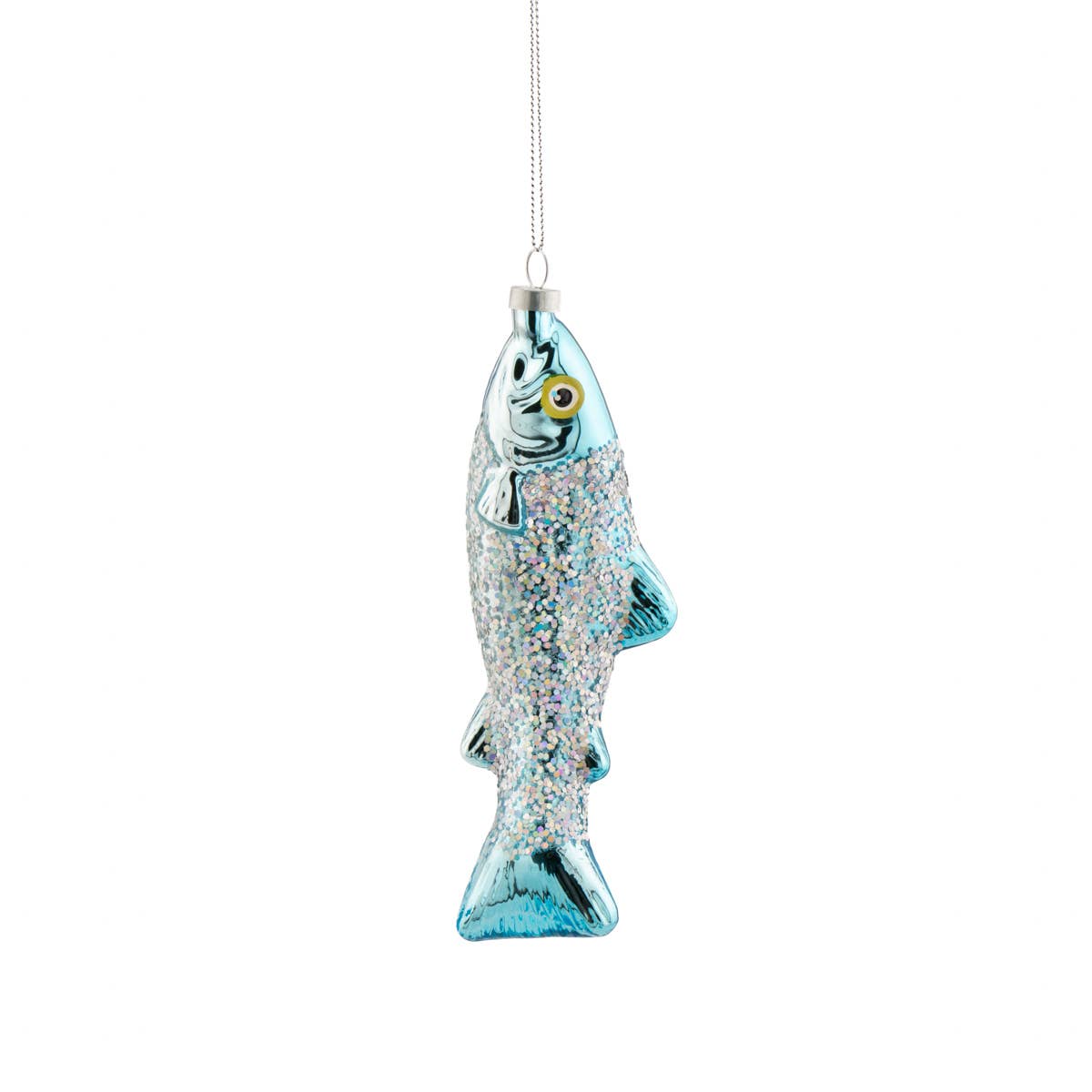 Baumschmuck Sardine silber von Sass & Belle – silbern glitzernde Weihnachtskugel in Sardinenform