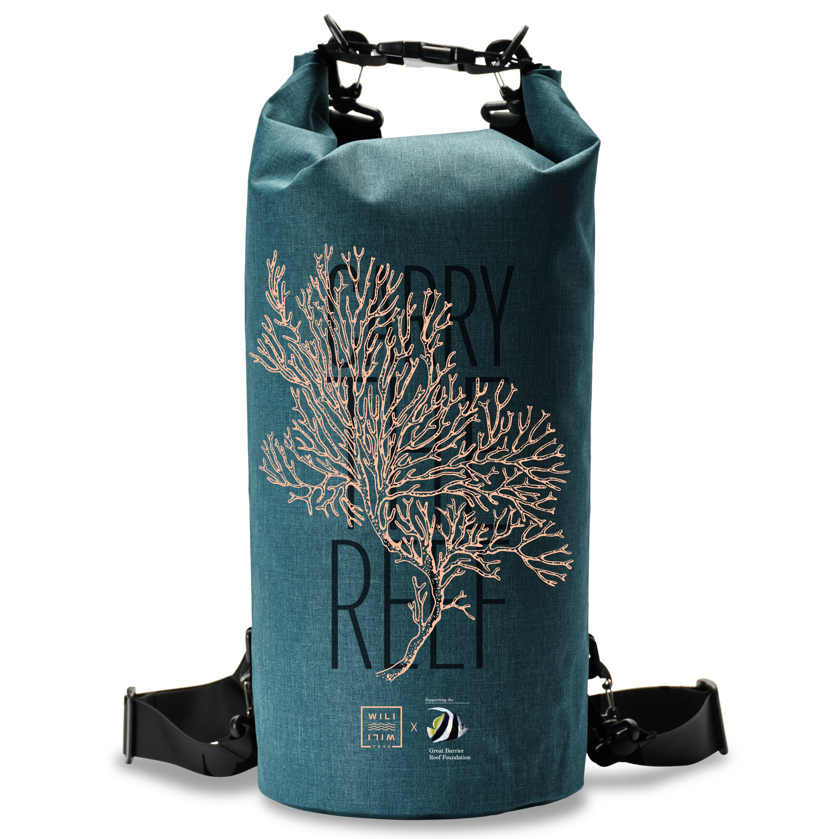 Great Barrier Reef Dry Bag 15L von WILI WILI TREE – Frontansicht Aarebag Australien-Design wasserdicht Schweiz