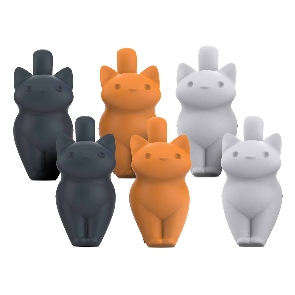 Tütenclips CatSnap Katze von Ototo – 6er Set in Schwarz, Orange und Grau, Frontansicht
