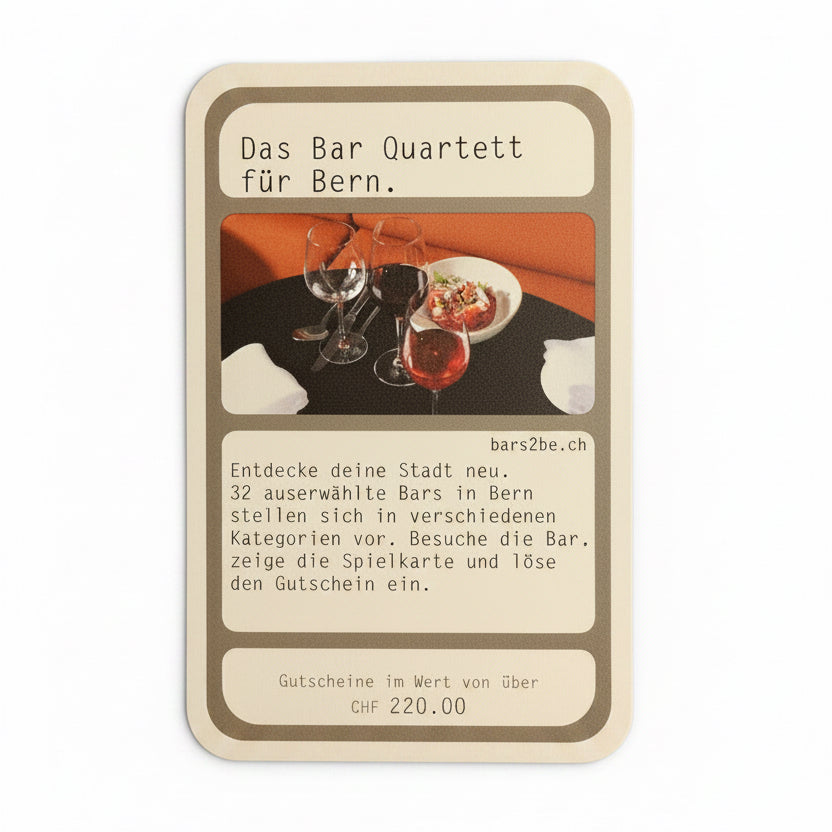 Bar Quartett Bern von bars2be - 32 Berner Bars Spielkarten Gutschein Geschenk