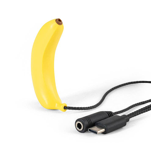 Kikkerland Bananenmikrofon – USB-C und AUX Anschlüsse Detailansicht 90cm Kabel