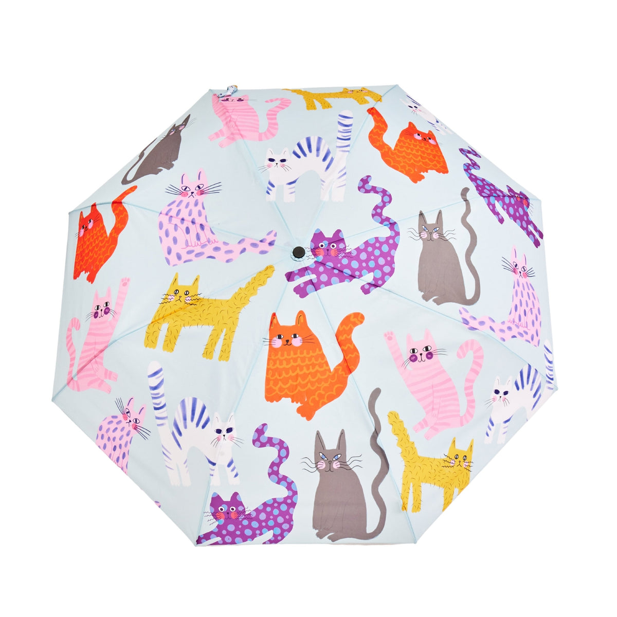 Duckhead Regenschirm Fuchsia Katzen – Katzenmuster aufgespannt