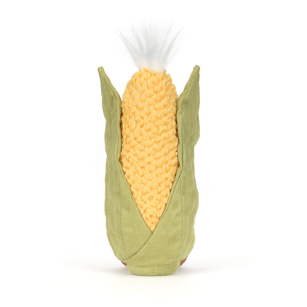 Jellycat Amuseables Sweetcorn – Detailansicht Körner und grüne Blätter