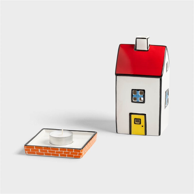 Haines Townhouse Teelichthalter &Klevering – Detailansicht Bemalung Dolomit-Keramik 10×10×17.5 cm