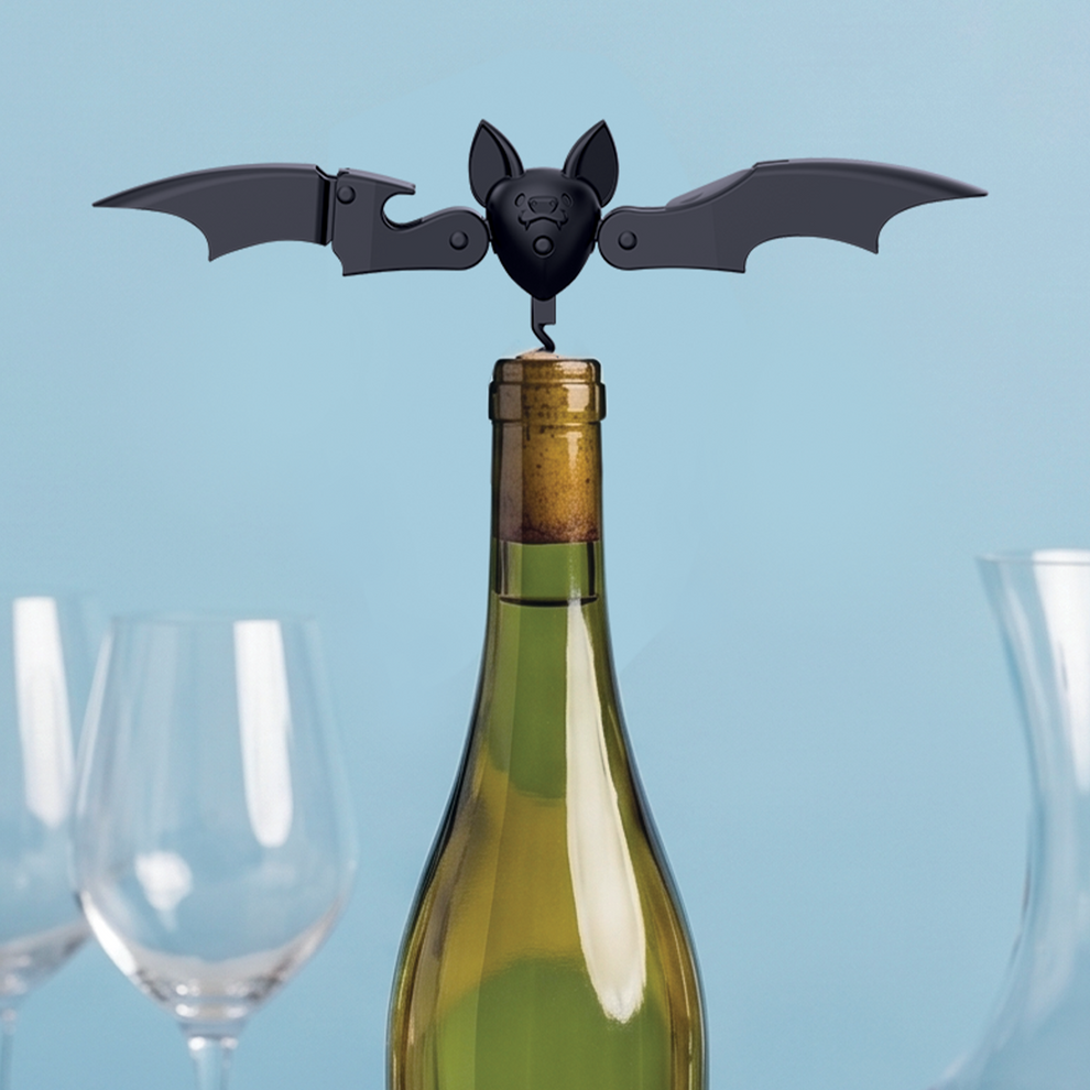 Ototo Mini Vino – Verpackung Frontansicht lila Box mit Fledermaus-Korkenzieher