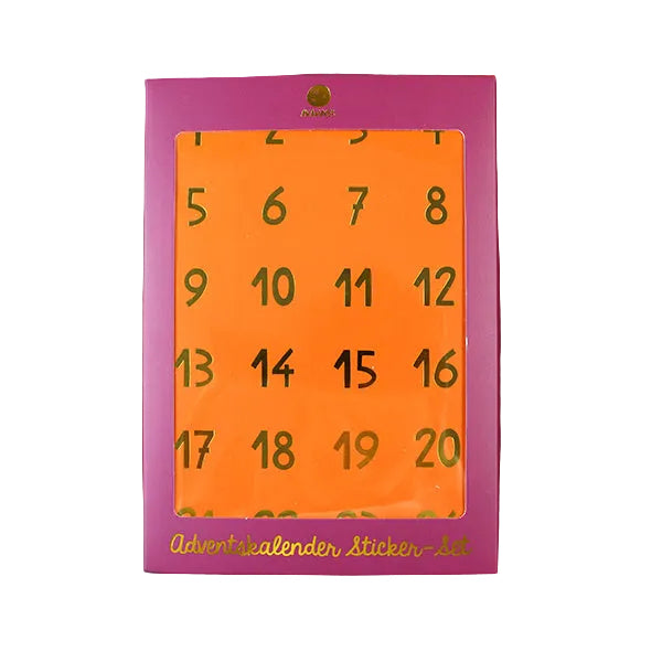 Adventskalender Zahlensticker DIN A5 Orange mit Goldfolie von Ava & Yves – Zahlen 1-24
