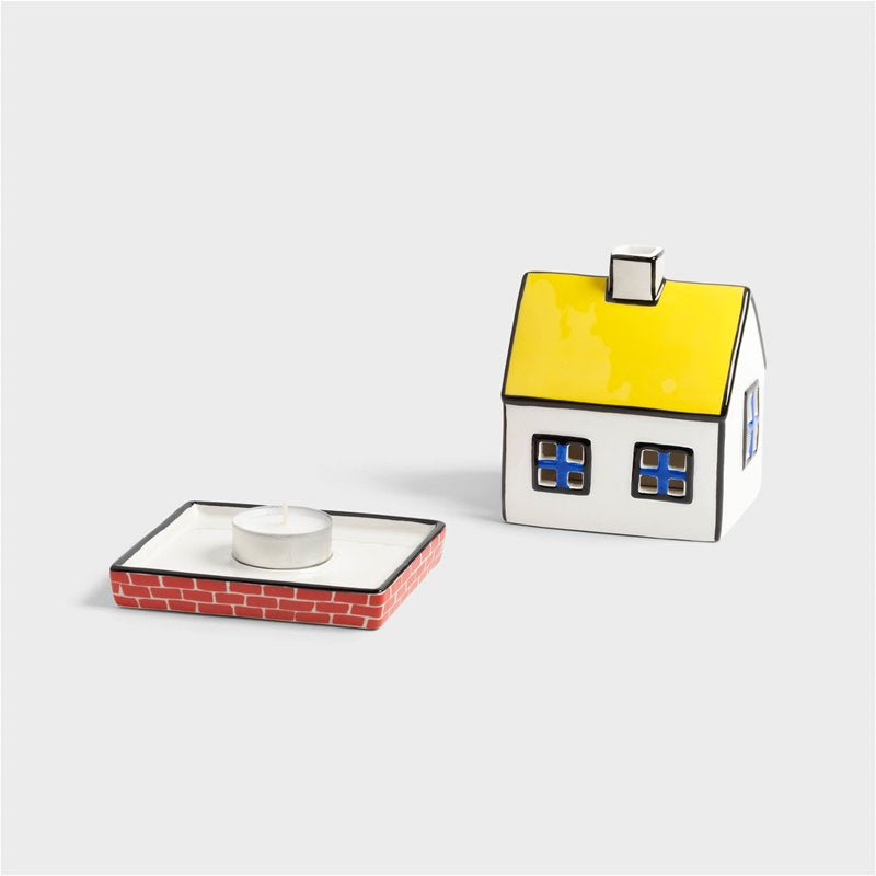Haines Cottage Teelichthalter &Klevering – Detailansicht Bemalung Dolomit-Keramik 11×9.5×12.5 cm