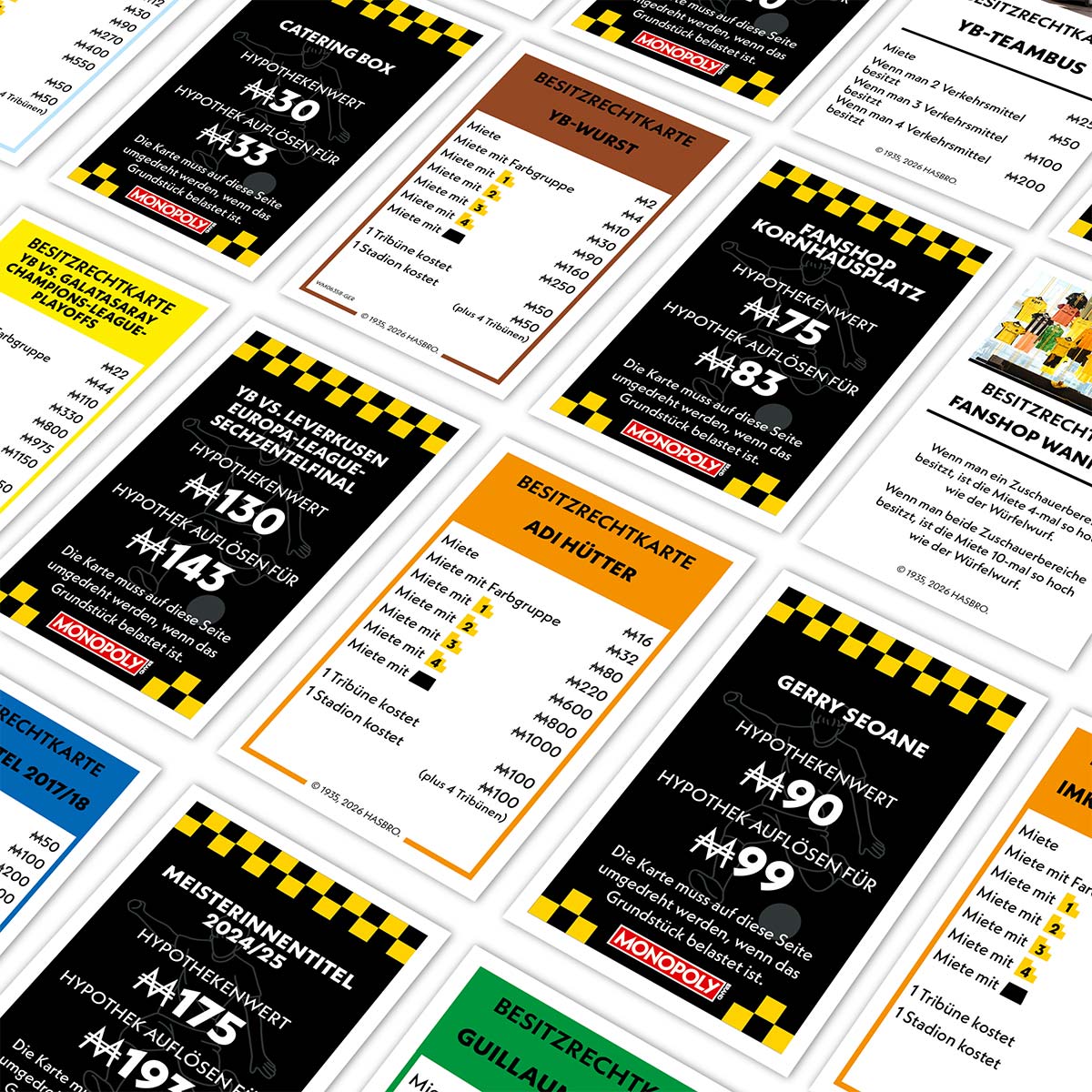 YB Monopoly Spielbrett – Detailansicht mit YB-Feldern und Vereinsikonen