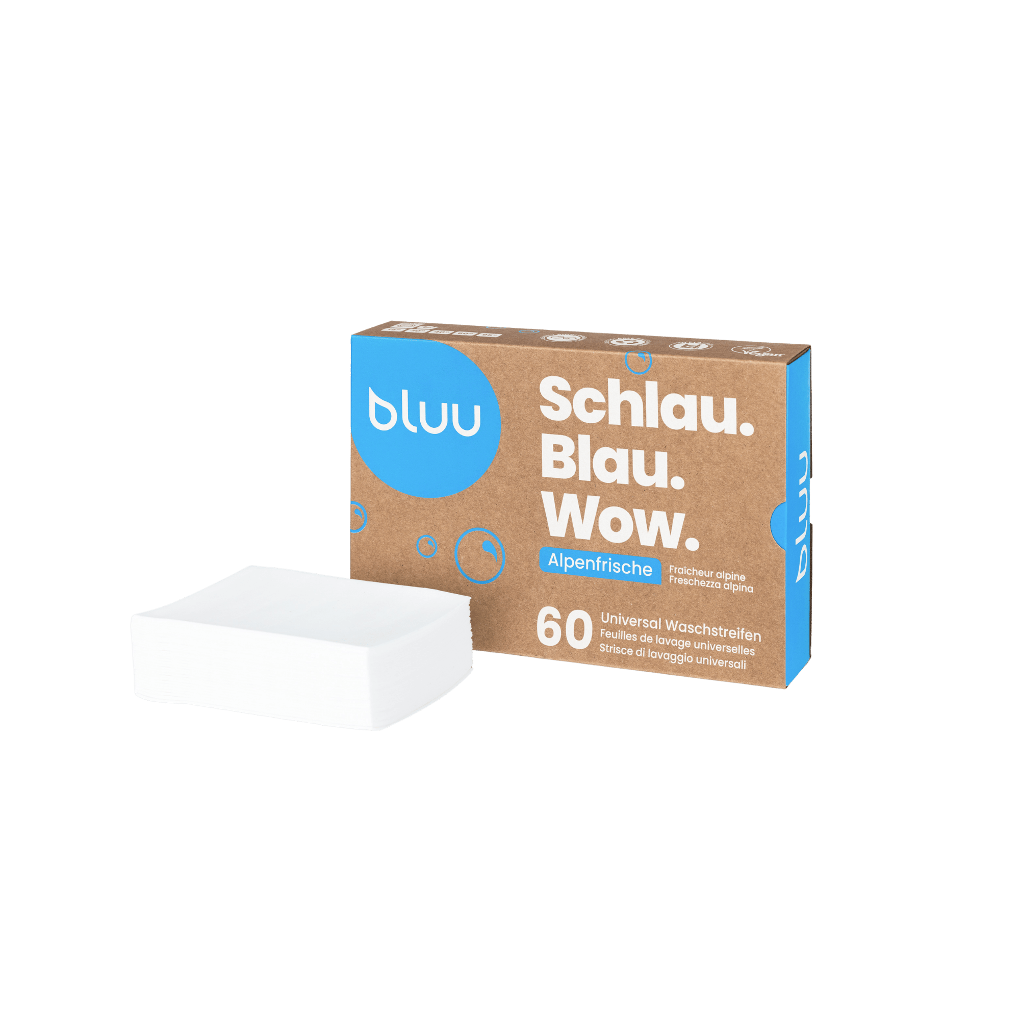 Waschstreifen von bluu – 60 Streifen in Kartonverpackung, plastikfrei und vegan