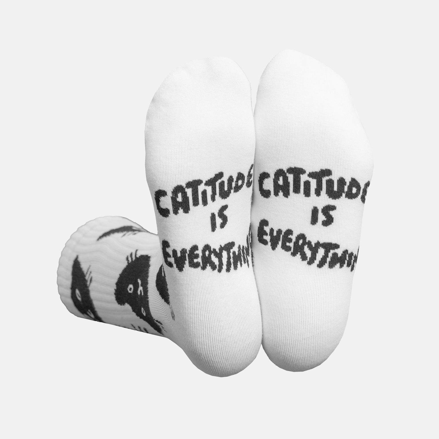 Cat Flat-Pack Socken Eat My Socks – Lifestyle getragen, Katzenmotiv seitlich