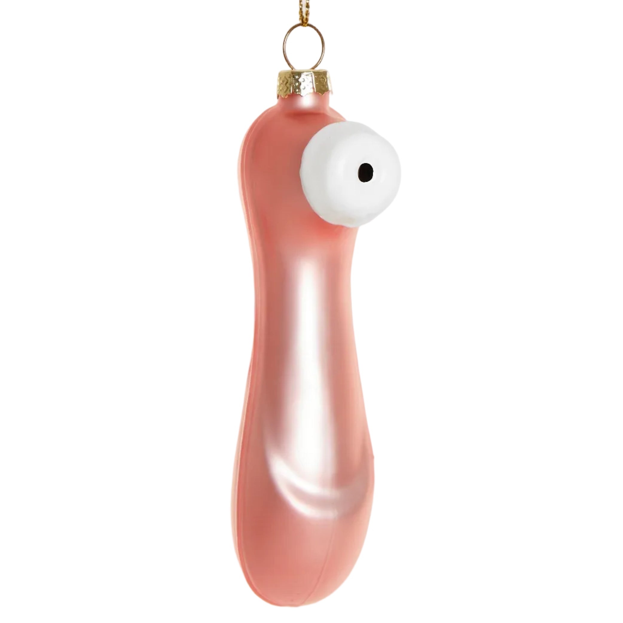 Weihnachtsbaumschmuck Satisfyer von Yup in de boom – rosa-weisses Glasornament am Christbaum