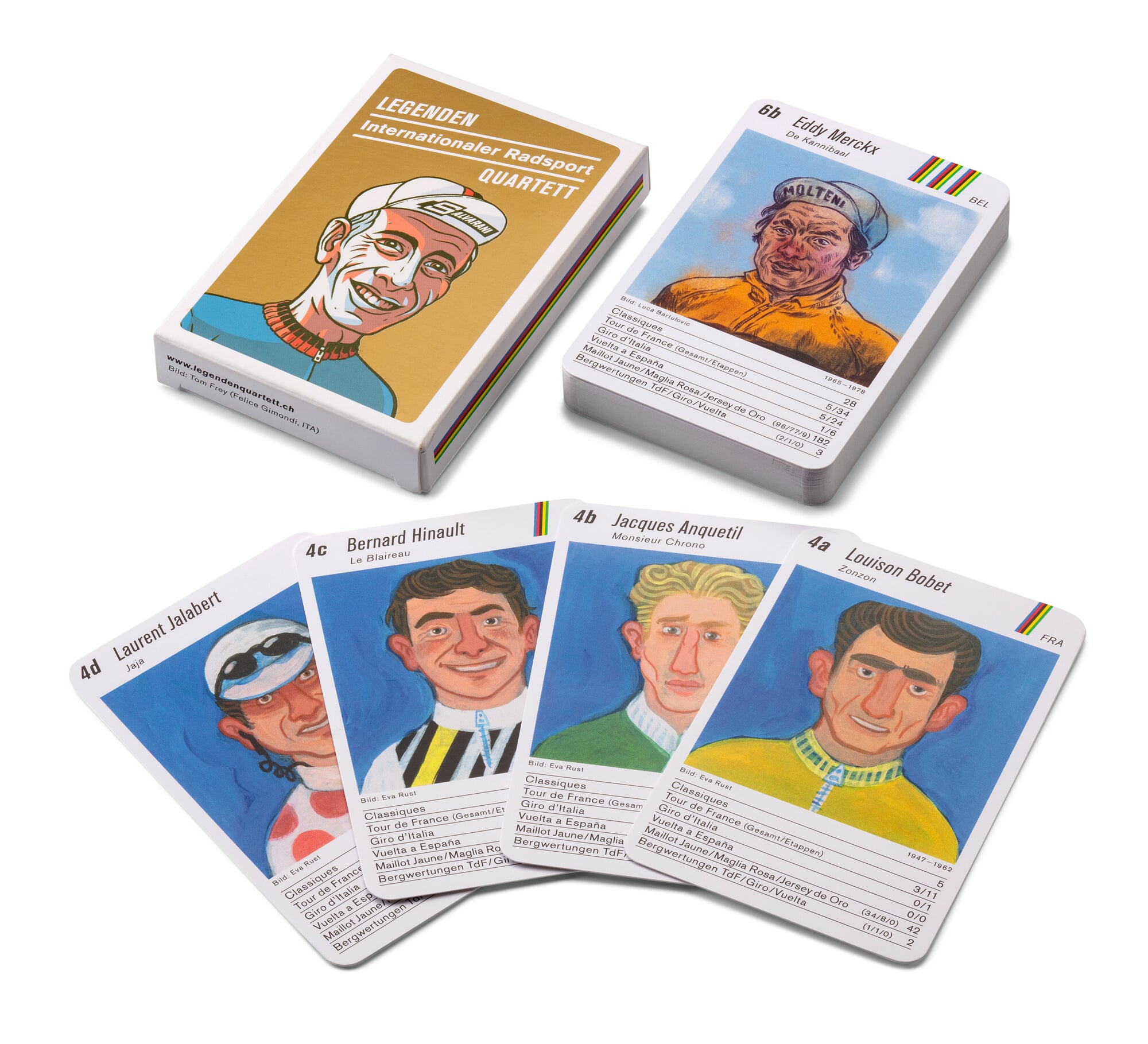 Legendenquartett Internationaler Radsport - Radlegenden Kartenspiel handgezeichnet Geschenk