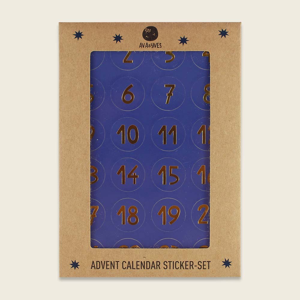 Adventskalender Sticker DIN A6 Blau/Gold von Ava & Yves – Zahlen 1-24 nachhaltig produziert
