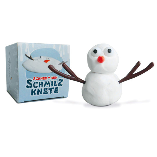 Schneemann Schmilzknete von Liebeskummerpillen – 45g Knetmasse mit Augen Möhre und Ästen in Würfelverpackung