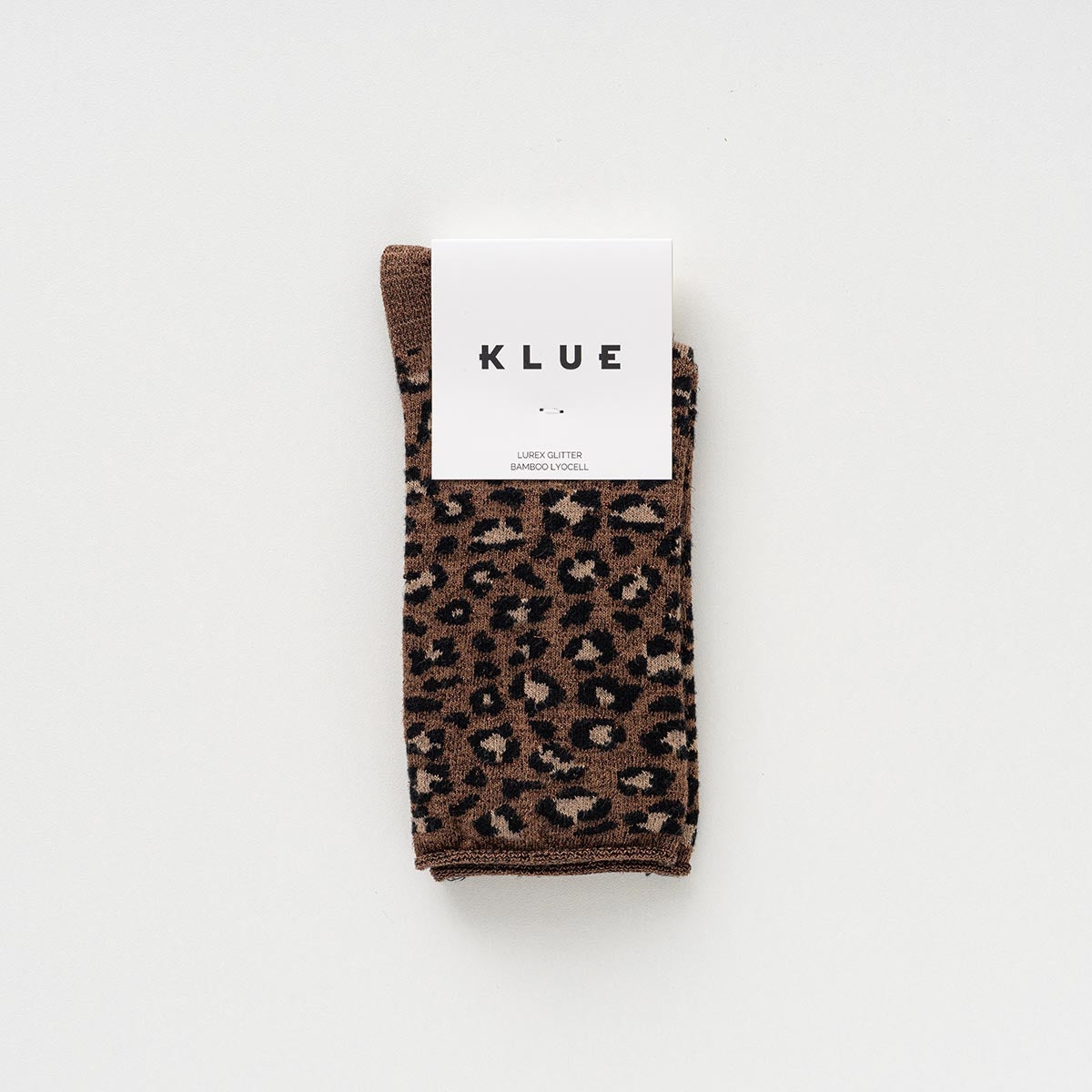 KLUE Leopard Socken Nachtblau – Detailansicht Glitzer-Lurex Muster Bambus-Lyocell